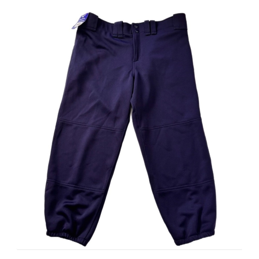 Mizuno Softball Belted Pant Women SZ L Navy Blue Elastic‎ Bottom Reinforced Knee